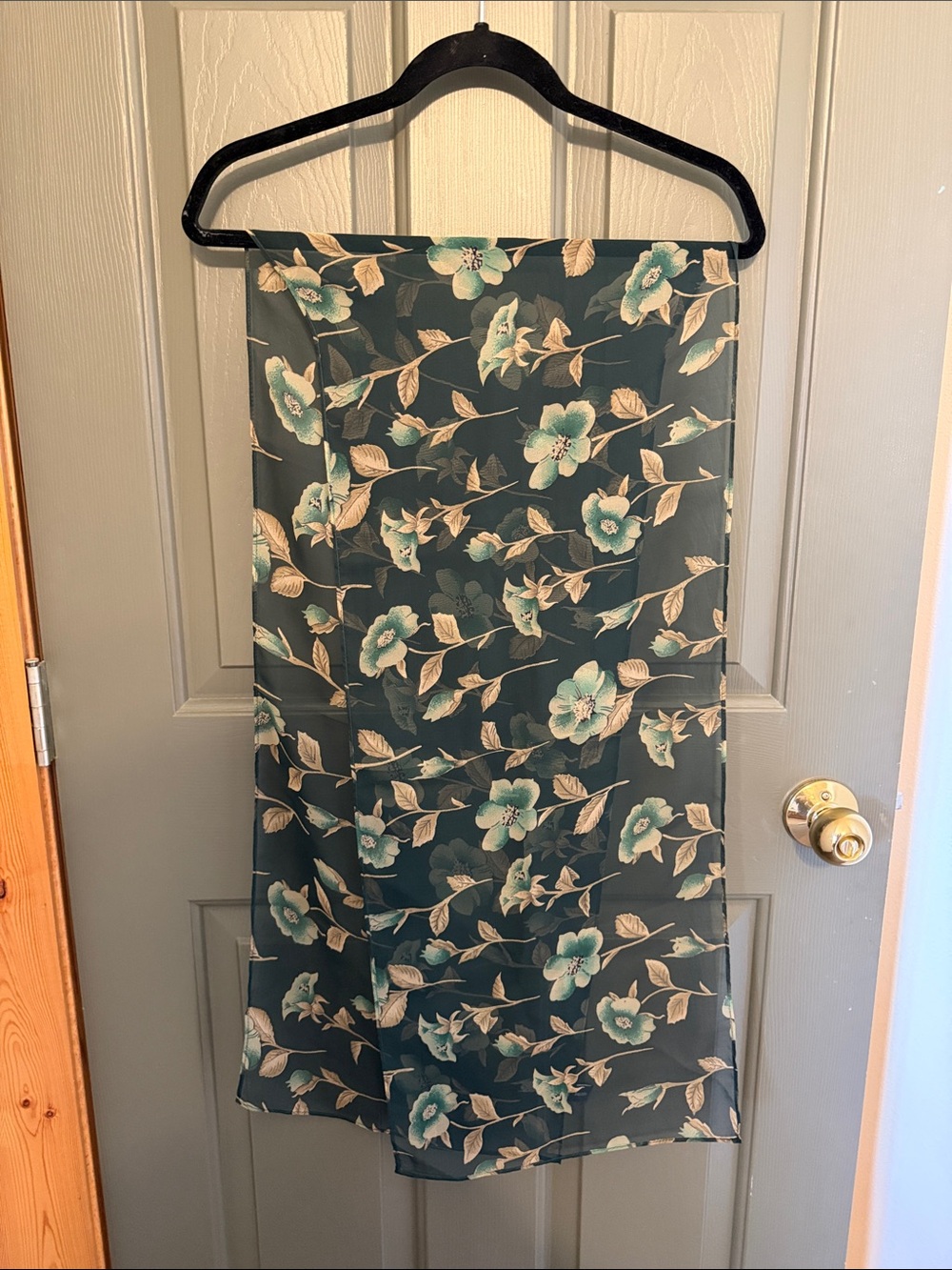 Floral Sheer Scarf in Teal and Cream